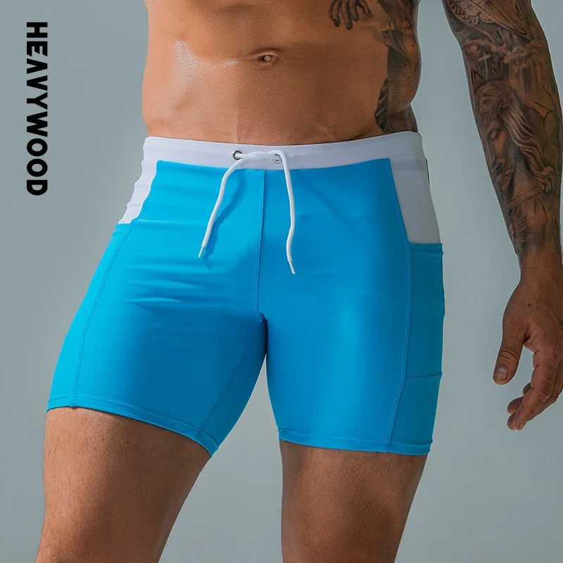 Heavywood Summer Men's Quick Dry Swimming Trunks Casual Sports Waterproof Beach Boxer Shorts Drawstring Pockets Hot Spring Pants heavywood swim trunks men s swimsuit shorts beach surf sexy man wimmwear striped high elasticity quick dry boxer swimming briefs