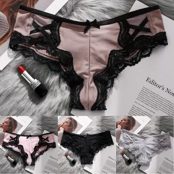 

Low Waist Triangle Underwear Women's Fashion Lace Bow Design Briefs ladies Wearing Comfortable Breathable PantiesCM