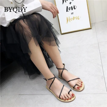 

BYQDY Clear Transparent PVC Sandals Narrow Band Woman Shoes Pinch Ankle Buckle Open Toe Sandals with Flat Heels Sandals Women 40