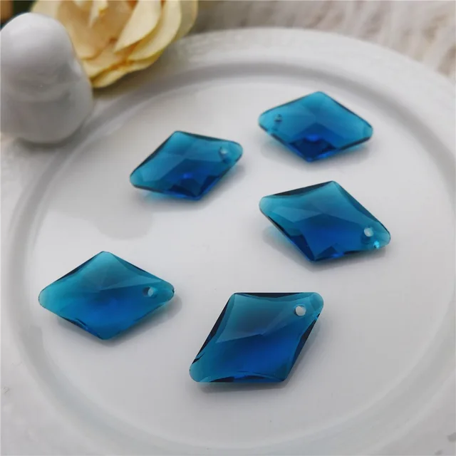 Diy Lighting Accessories Pendant Retro Style Colored Glaze Diamond Pendant Piece Crystal Glass Colorful Pendant Peacock blue