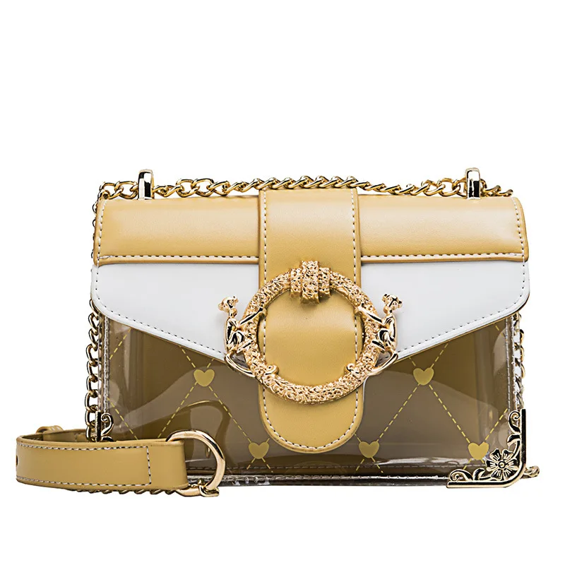 

Fashion Women Brand Design Small Square Shoulder Bag Clear Transparent PU Composite Messenger Bags New Female Handbags