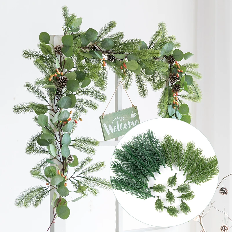 10/20pcs Artificial Pine Branches Needle Fake Plants Christmas Wreath Garland Decorations for Home Xmas Tree Ornament DIY Craft