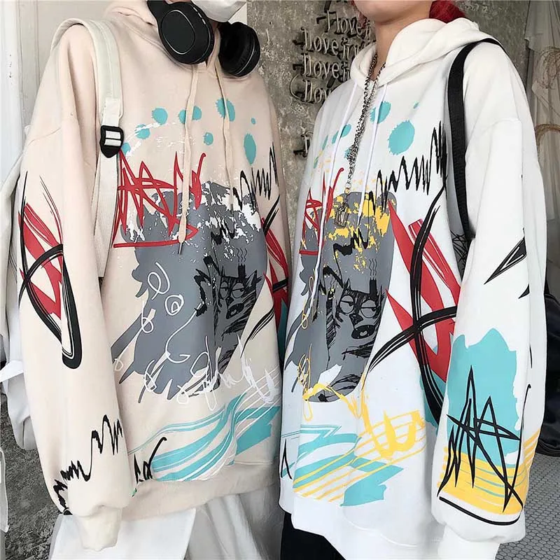 NiceMix Harajuku негабаритный свитер с капюшоном, Женская Осенняя Толстовка с принтом, пуловер с длинными рукавами, свободная Милая забавная толстовка с капюшоном