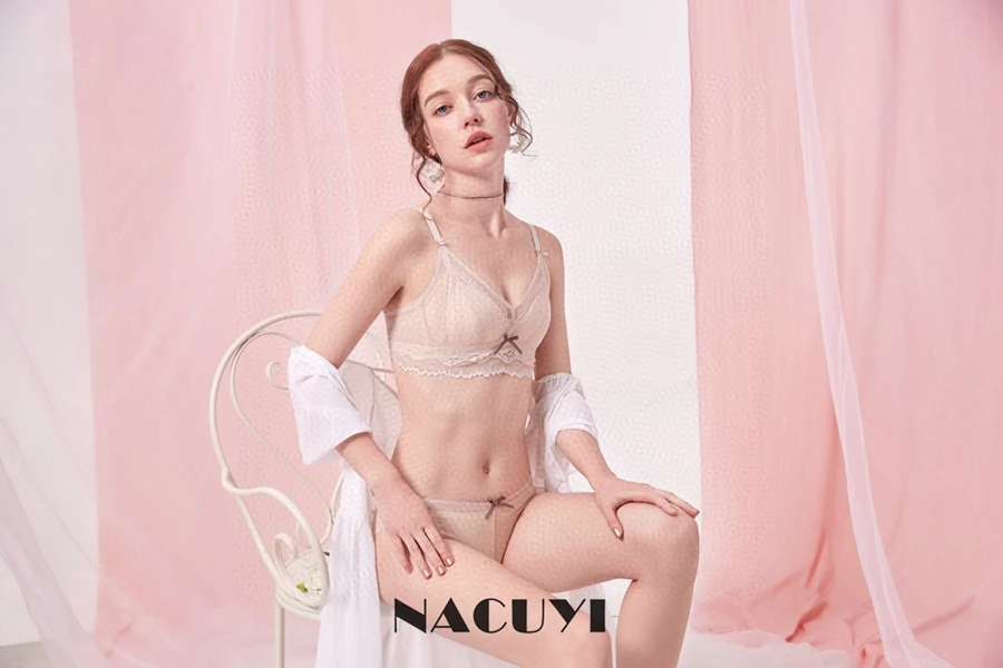 bra and knicker sets cheap NACUYI-Women's Lace Bra Set Comfortable Push Up Underwear Sexy mesh Lingeries Light Green bralette Without Underwire ladies underwear sets