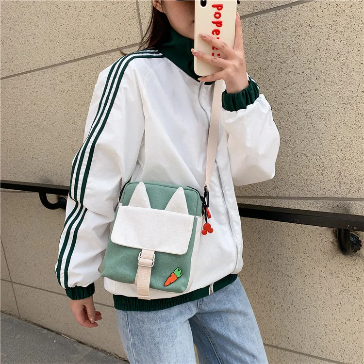 

Japanese Small Canvas Bag Women New Cartoon Rabbit Ears Crossbody Bag For Women 2020 Girls Mini Messenger Bag Bolsa Feminina