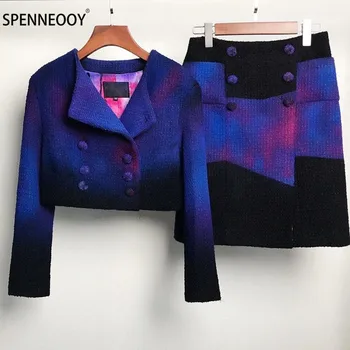 

SPENNYMOOR 2020 Autumn Winter Designer High-End Silk Print Lining Tweed Two Piece Set Women luxury Coat + Skirt