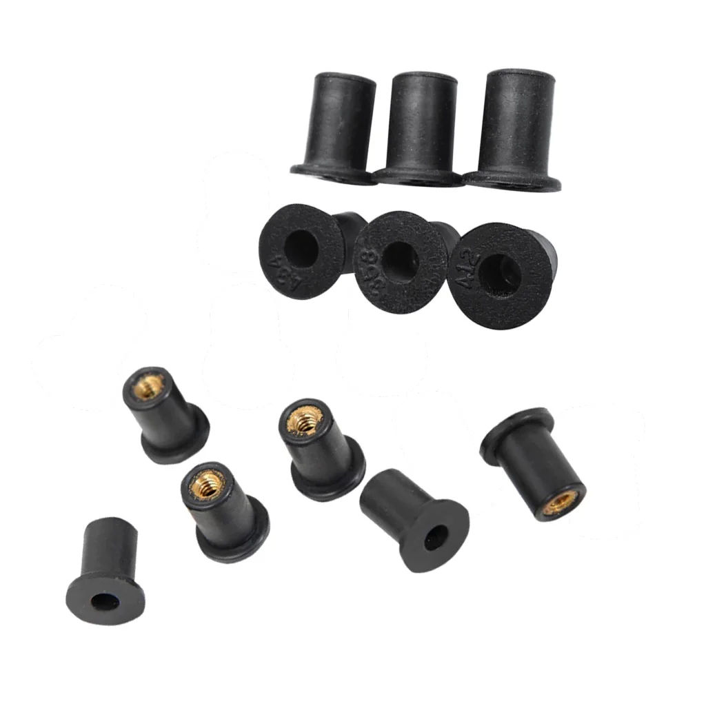 12Pcs Rubber Well Nuts M4 M5 Brass Insert 4mm 5mm Metric Wellnuts Motorcycle Windscreen