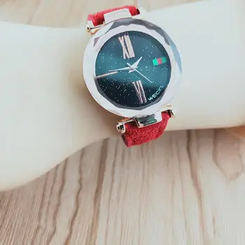 

Women Trendy Time Star Dial Pattern Faux Leather Band Quartz Wrist Watch Jewelry