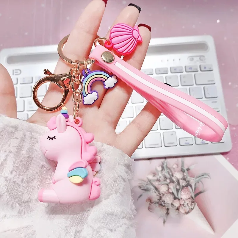 Cute Unicorn 3D Keychain Female Car Key Pendant Bag Backpack Ornaments Girl Child Lovers Gift Toy Kawaii Cartoon Phone Lanyard 2