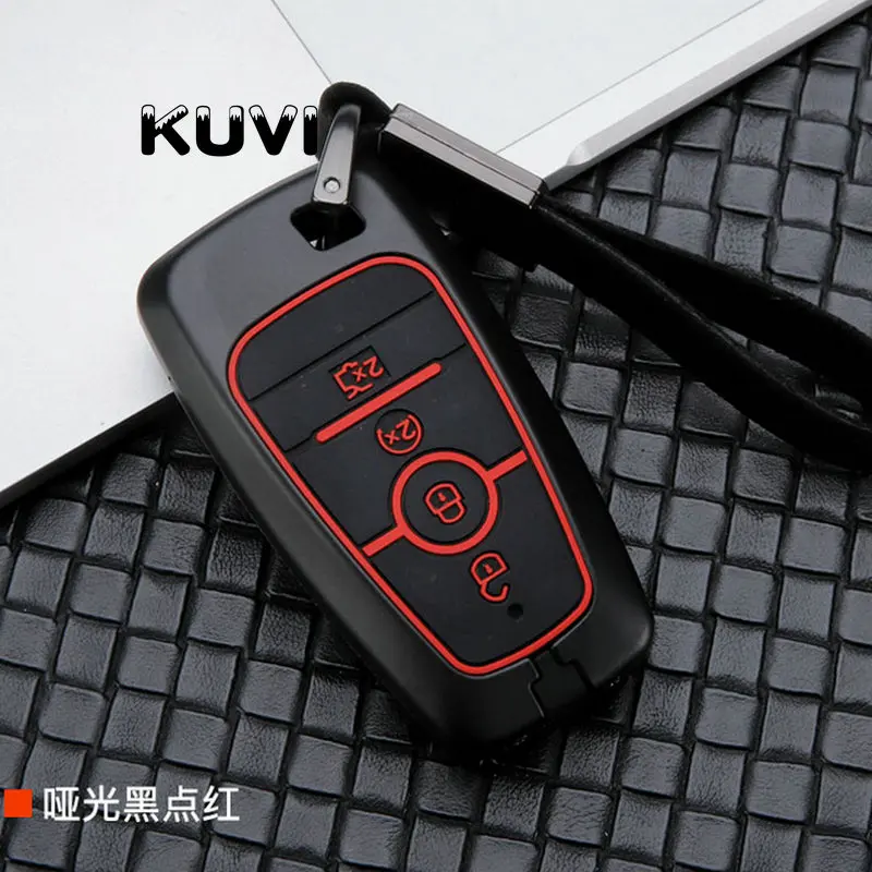 Углеродное волокно сплав ключ чехол КРЫШКА ДЛЯ Ford Fusion Mustang Explorer F-150 F-250 F-350 дистанционный ключ чехол Брелок - Название цвета: black red