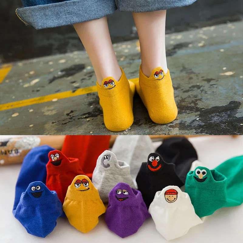 Дропшиппинг каваи женские носки счастливые модные лодыжки забавные Женские носочки хлопок вышитые Экспрессия конфеты цвет 3/4 пар