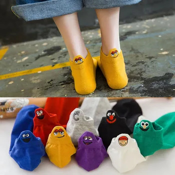 

Dropshipping Kawaii Women Socks Happy Fashion Ankle Funny Socks Women Cotton Embroidered Expression Candy Color 3/4 Pairs