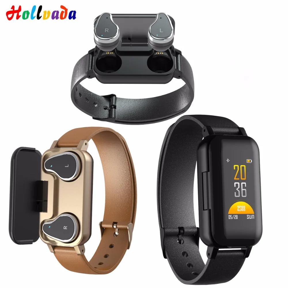 Smart watch T89 смарт-браслет с беспроводные наушники обеспечивают защиту от наушников 2-в-1 функция "антипотеря камера с дистанционным управлением водонепроницаемый FitnessTracker