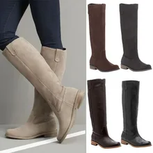 Oeak/женские сапоги до колена высокие сапоги кожаные сапоги обувь на низком каблуке женские демисезонные сапоги женская обувь Большие размеры 35-43