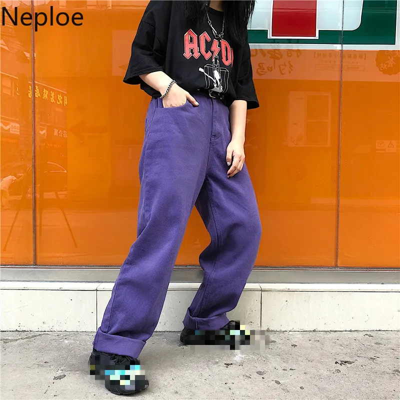 Neploe Harajuku, женские джинсы с высокой талией, винтажные, на молнии, с карманами, штаны, корейские, повседневные, BF, женские, мужские, широкие брюки, 80581