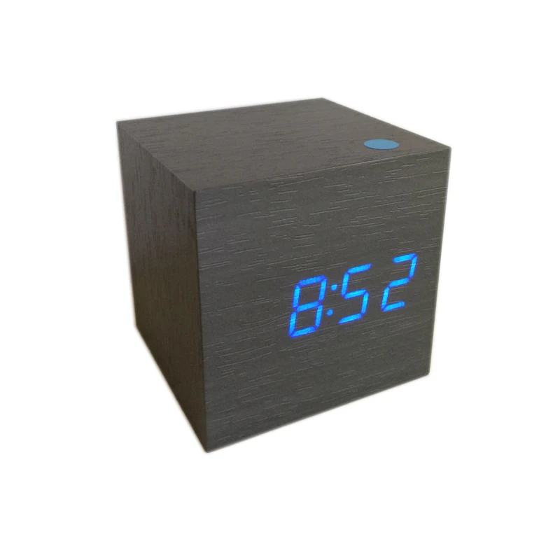 Мини-куб Звуковое управление будильники Деревянные Часы светодиодный дисплей милые настольные часы цифровые часы AJ6029