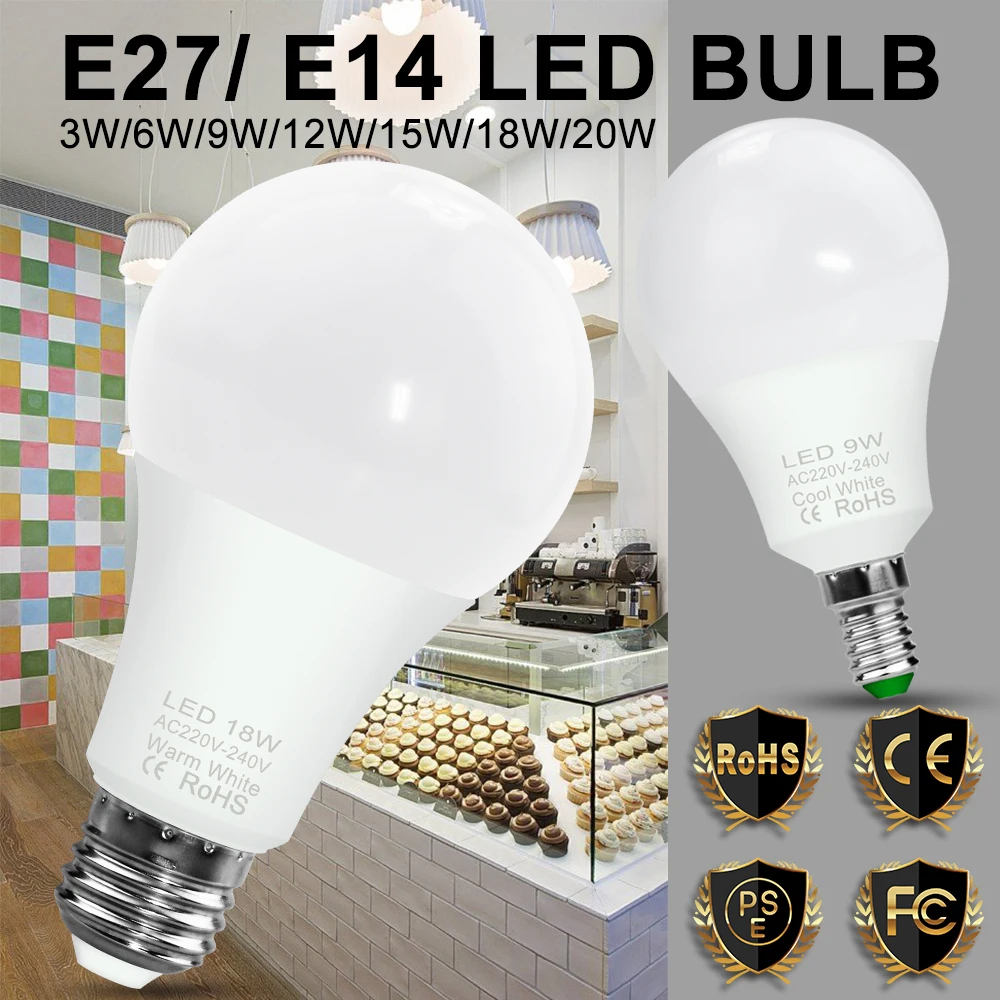 WENNI светодиодный E14 20 Вт светодиодный лампы E27 220V Светодиодный светильник 3W, 6 Вт, 9 Вт, 12 Вт, 15 Вт, 18 Вт, Bombillas 240V Светильник лампы 2835 Точечный светильник Настольный светильник Инж