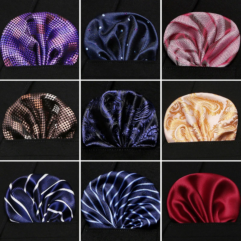 Мужские 100% шелковые носовые платки с цветочным узором пейсли в полоску карманные