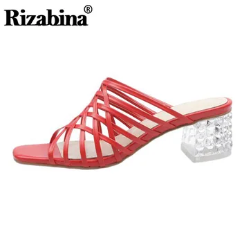

Rizabina Plus Size 33-43 Women Sandals Shoes Fashion Open Toe Thick High Heels Shoes Women Good Quality Solid Color Slippers