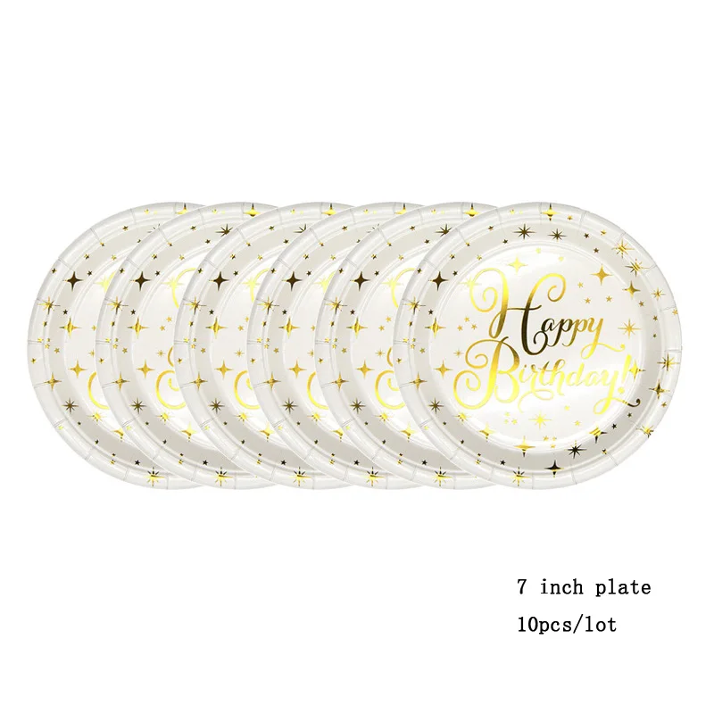 7 inch plate 10pcs Золотые салфетки, чашки, тарелки, принадлежности для дня рождения, золотые одноразовые столовые приборы для дня рождения, украшения, вечерние сувениры - Цвет: 7 inch plate 10pcs