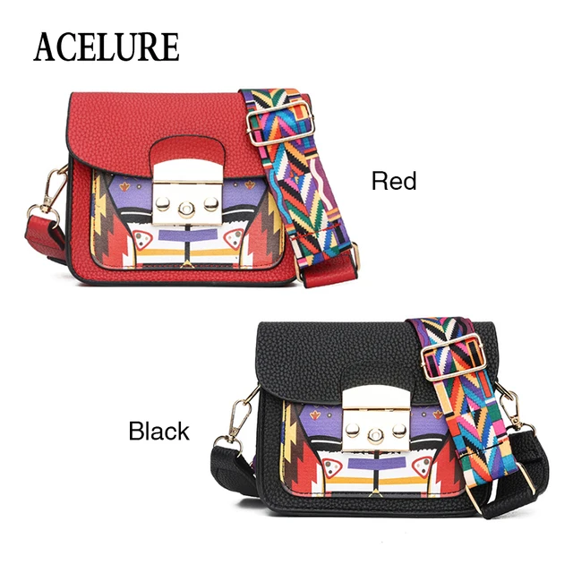 ACELURE All-Match Fashion Women Shoulder Bag Elegant Ladies Panelled Hard PU LeatherCrossbody Bags Colorful Wide Strap Flap 5