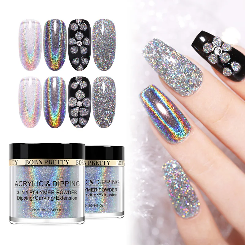 

BORN PRETTY 4 IN 1 Holographic Dipping Nail Powder 10ml Mirror Acrylic Polymer Carving Extension Nail Glitter Powder Decoration