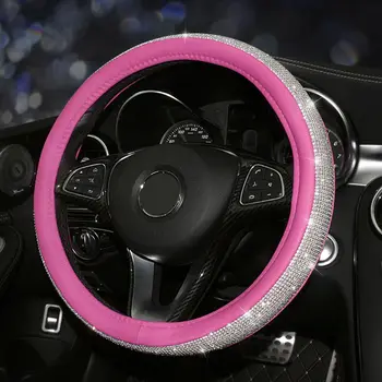 

Crystal Rhinestone Car Leather Steering Wheel Covers Cap Steering-Wheel Cover Auto Car Interior Accessories For Women Girls E7CA