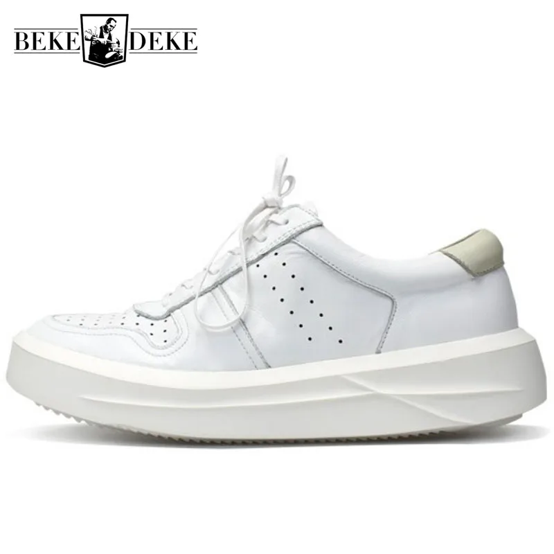 

New Designer Mens Luxury Cow Genuine Leather Shoes Casual Thick Platform Sneakers Mens Jogger Trainers Height Increasing Shoes