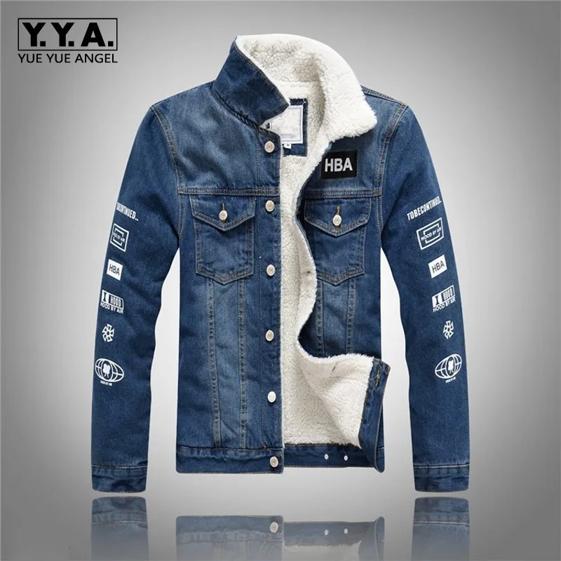 

Winter New Fashion Men Short Casual Fur Lining Coats Male Single Breasted Turn Down Collar Jackets Jean Denim Large Size M-5XL