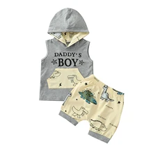 Conjunto de 2 piezas para niños de 0 a 4 años, ropa informal de verano con capucha, pantalones cortos con estampado de animales