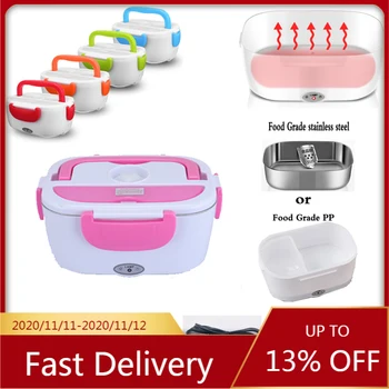 

2 In1 Car & Home Portable Electric Heated Bento Lunch Box Steel / PP Liner 12V 110V 220V Food Heater Food Container US & EU Plug