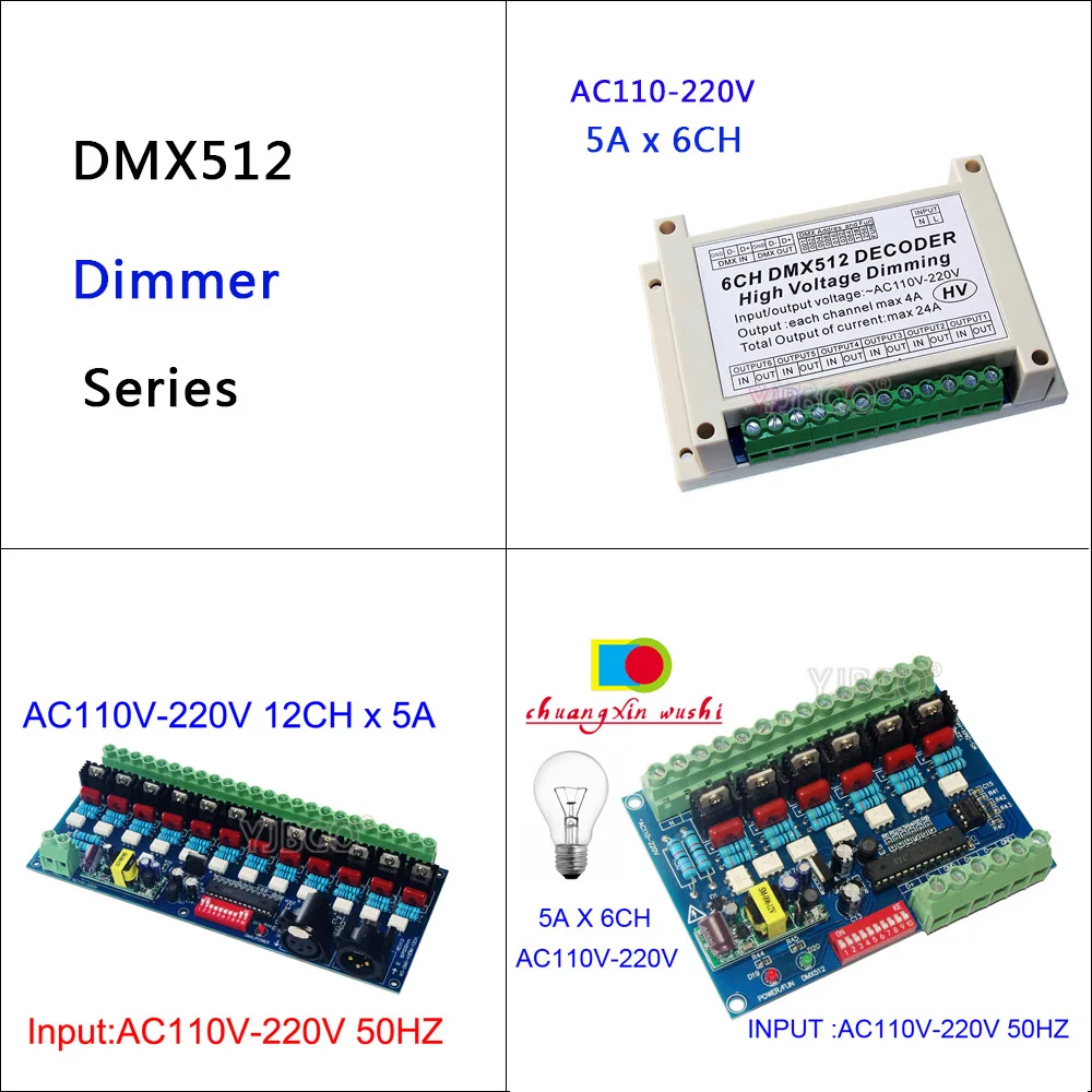 6Ch/12Ch Dmx512 Controllato Al Silicio Dimmer Interruttore Digitale Del Silicone Scatola Di Bordo Per Lampada Ad Incandescenza Lampadine Luce Della Fa