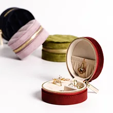 

Velvet Jewelry Box Round Portable Jewelry Organizer Box Rings Earrings Necklace Display Jewelry Box For Women Gift 9x9x4cm ,1PC