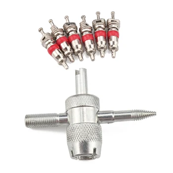 

New 6 Brass Valve Cores 4-in-1 Car Tire Repair Tools Kit Car Air Condition Valve Cores Auto Truck Motorcycle Tyre Tire Valve Ste