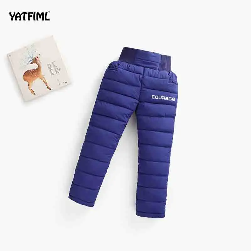 YATFIML/Детские зимние штаны для мальчиков и девочек плотные теплые брюки с хлопковой подкладкой водонепроницаемые лыжные штаны эластичная одежда с высокой талией для детей от 4 до 7 лет - Цвет: navy