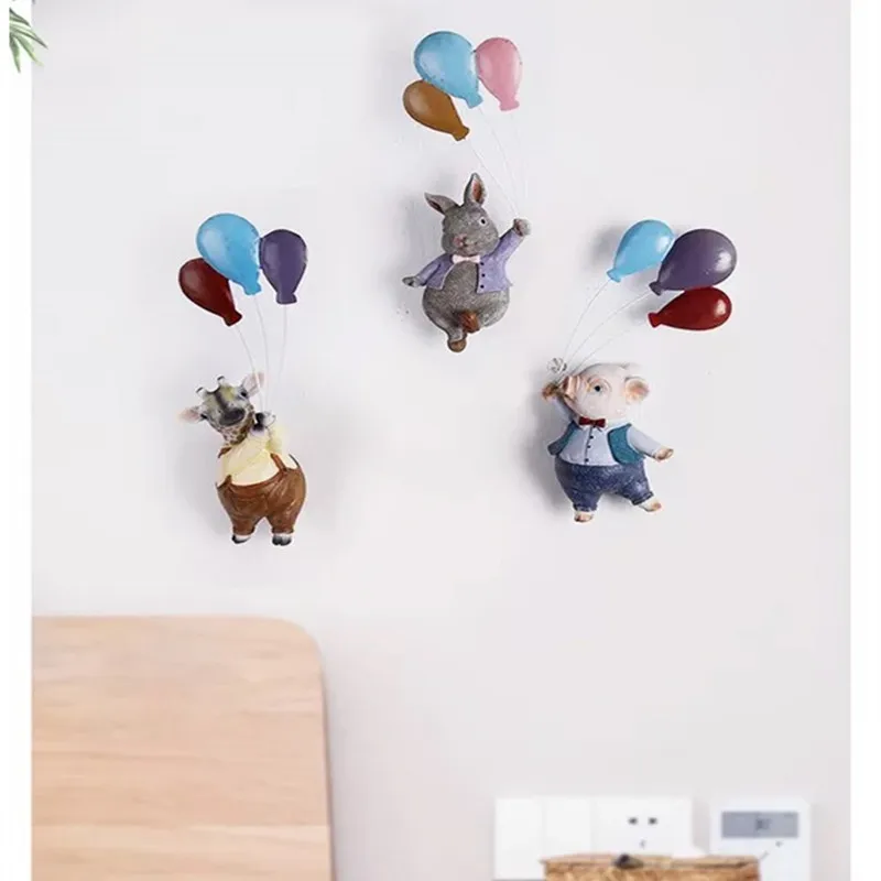 Nordic Rural Resin Crafts Cartoon Animals Wall Hanging 3D Rabbit Wall Decoration Background Wall Sticker Ornament R3125