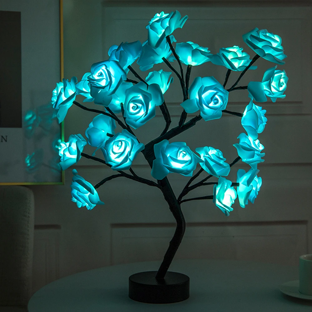 LED Table Lamp Rose Flower Tree USB Night Lights Christmas Gift For Kids Room Rose Flower Lighting Home Decoration