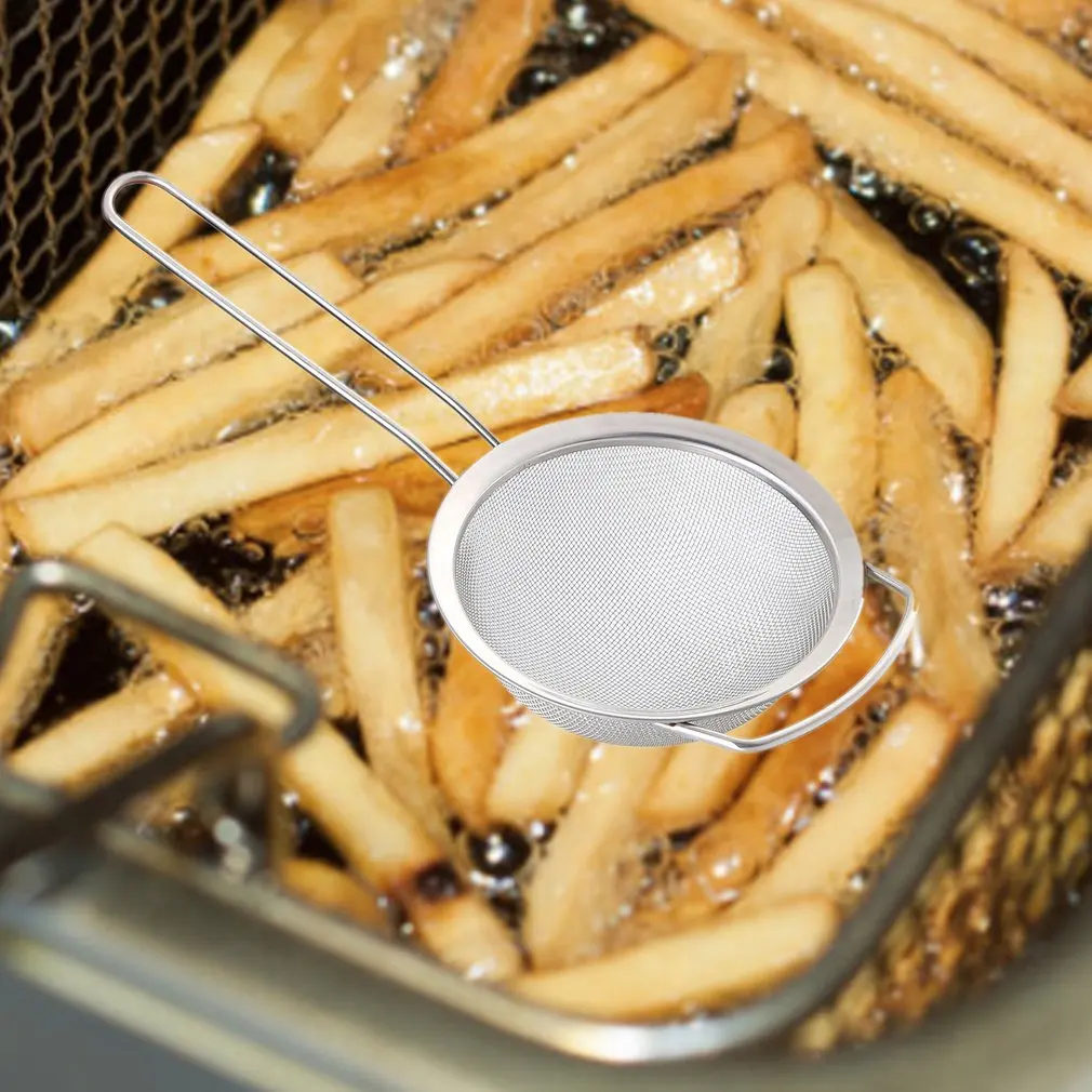 Stainless Steel Wide-Width Wide Ear Oil Grid Steel Handle Mesh Leak Ordinary Mesh Twill Mesh Colander Hand-Held Flour Sieve