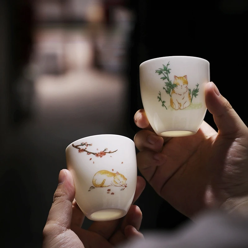 100ml Chinese Retro Style Suet Jade White Porcelain Tea Cups Chinese