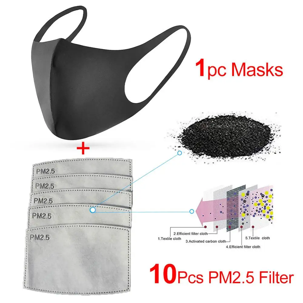 

Safety Dust Mask 5 Layers PM2.5 Activated Filter with 2 Filter Dustproof Easy Breathe Reusable Washable Face Mask Anti bacterial