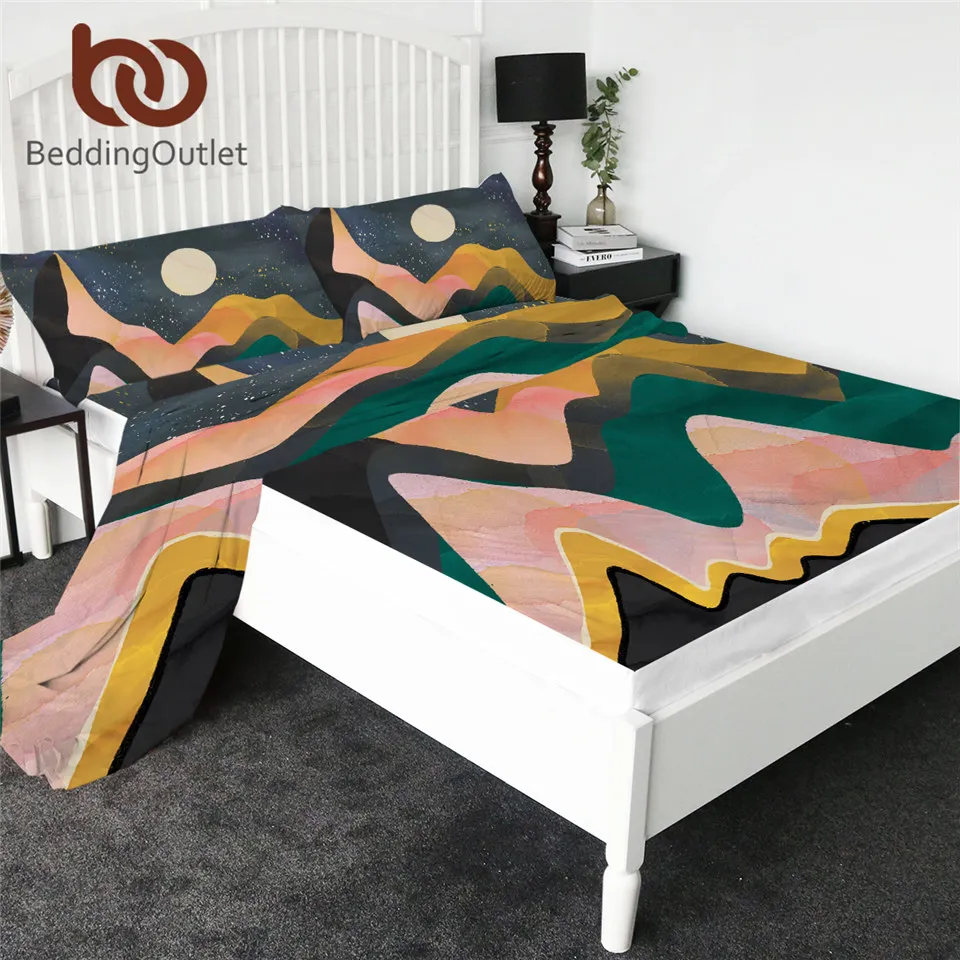 

BeddingOutlet Abstract Art Fitted Sheet Watercolor Bed Sheet Set with Pillowcase Night Sky Flat Sheet 3D Printed Mattress Cover