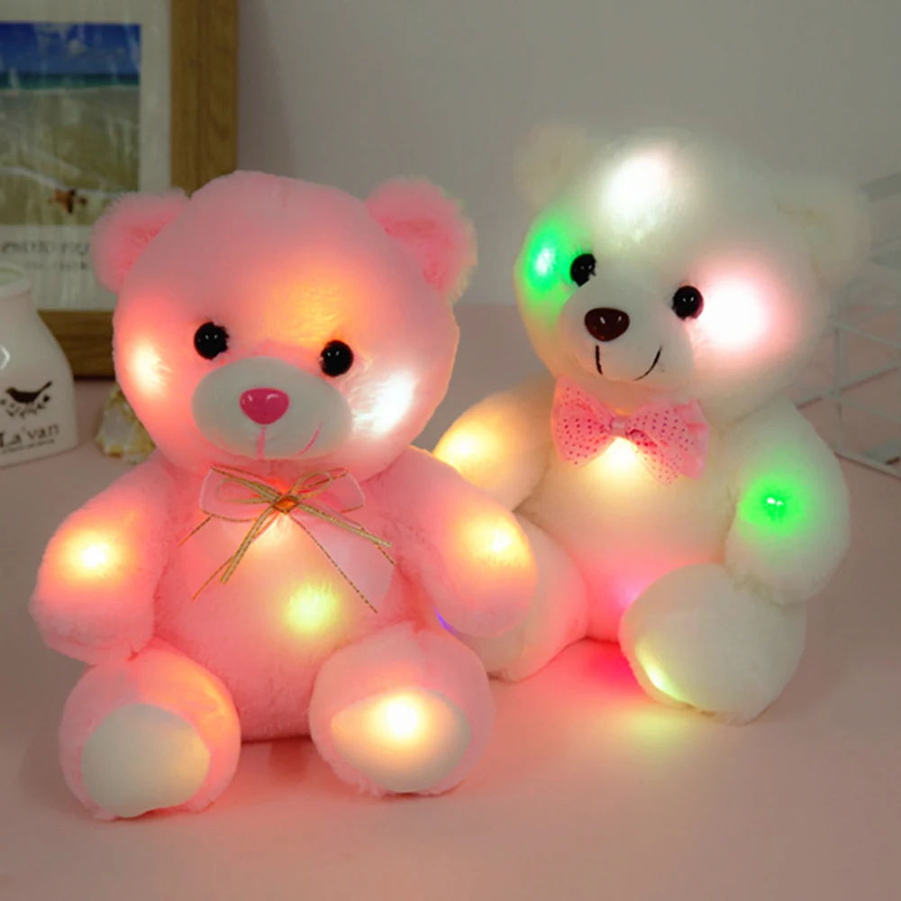 Glow White Pink Bear Stuffed Animal LED Colorful Night Light Plush