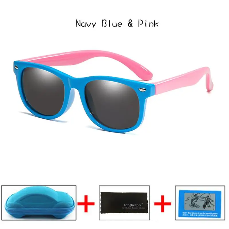 Поляризационные детские солнцезащитные очки longkeader для мальчиков и девочек, небьющиеся Защитные солнцезащитные очки TR90 UV400 очки с коробками - Цвет линз: Navy Pink