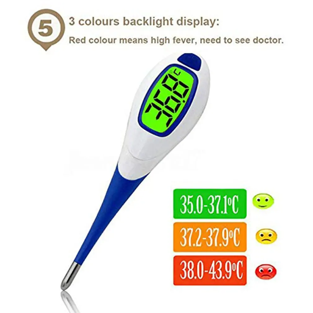 

1/2/5/10Pcs Digital Lcd Large Screen Display Thermometer Flexible Tip / Oral Mouth Underarm For Kids Adult Portable
