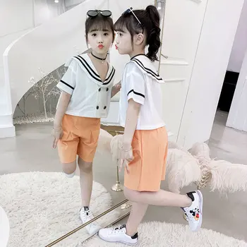 

Baby Girls Clothes Kids Set New Fashion Sailor Collar Tops + Short Pants 2PCS Set Teens Girls Clothing Set Kids Clothes Outfits