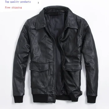 

Genuine Leather Jacket Men Autumn Winter Sheepskin Coat Motorcycle Cowhide Leather Jackets Plus Size 2020 6-660 KJ2713