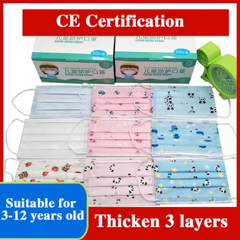 

50Pcs Cartoon Kids Disposable Mask 3 Layer Breathable Children's Protective Non Wovens Mask Thick Warm Face Earloop Mask