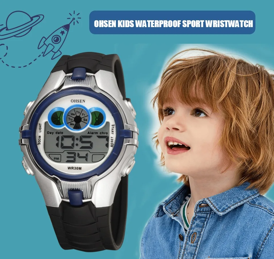 Children Kids Digital Watch Stopwatch OHSEN Clock Orange LED Electronic Sport Watches 50M Waterproof Wristwatch For Boys Girls