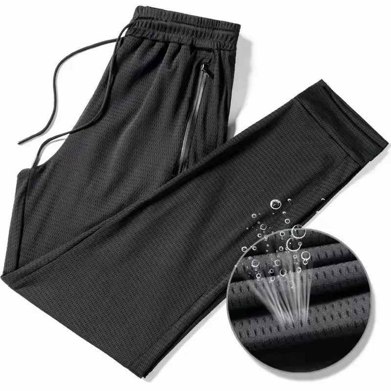 

2019 Men New Style Trousers Skinny Slim Fit Casual Air Conditioner Pants Summer Hollow out Mesh Breathable Thin Quick-Dry