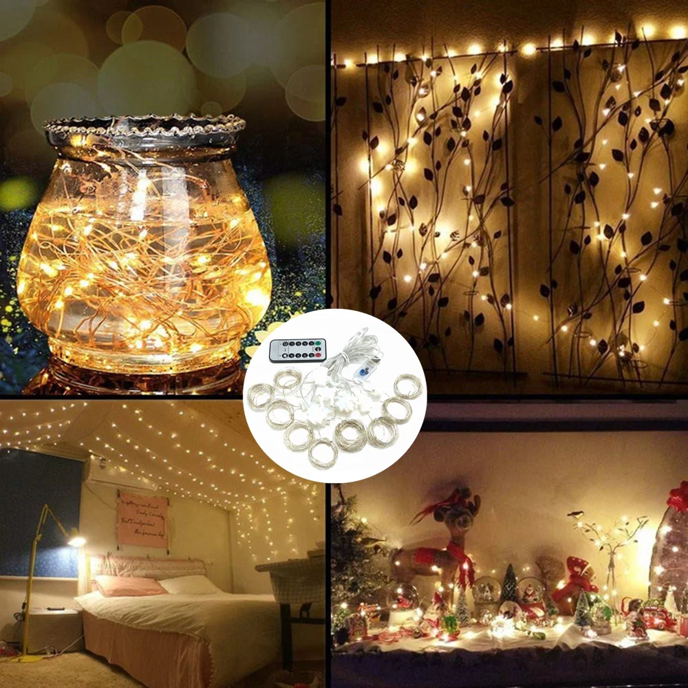 Curtain LED 3x3m 300led String Light USB Fairy Icicle Copper Wire Remote Control Christmas Wedding Garden Window Outside window watch display rack high end watch pillow bag storage rack light luxury counter watch display rack